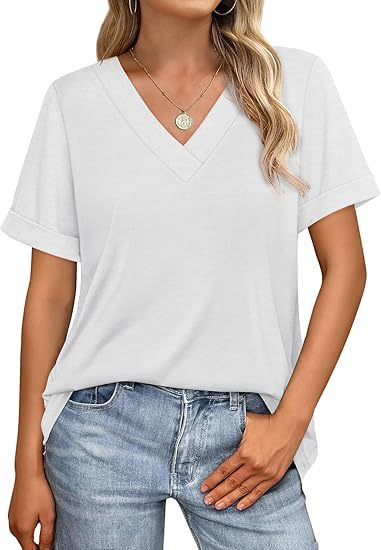 Women's V-Neck Short Sleeve Soft Cotton Casual T-Shirt Top