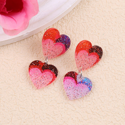 Valentine Glitter Heart Acrylic Statement Earrings