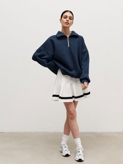 Women's Oversized Half Zip Collared Sweatshirt
