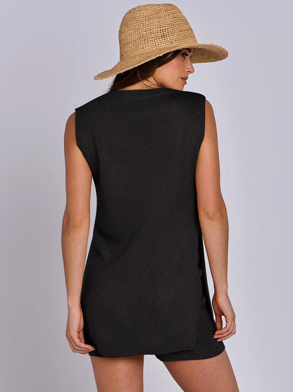 Casual Knit Sleeveless Sweater & Shorts Set