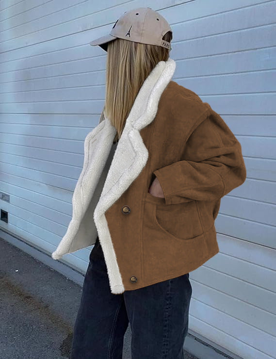 Women's Oversized Sherpa Lined Suede Jacket Winter Coat