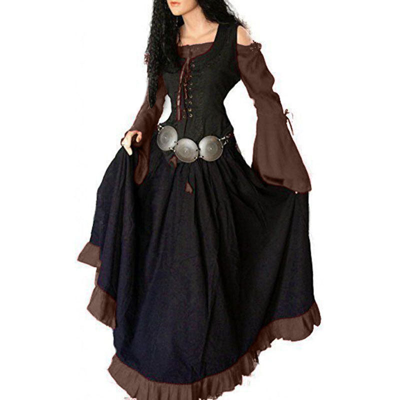 Renaissance Medieval Corset Dress Bell Sleeve Maxi