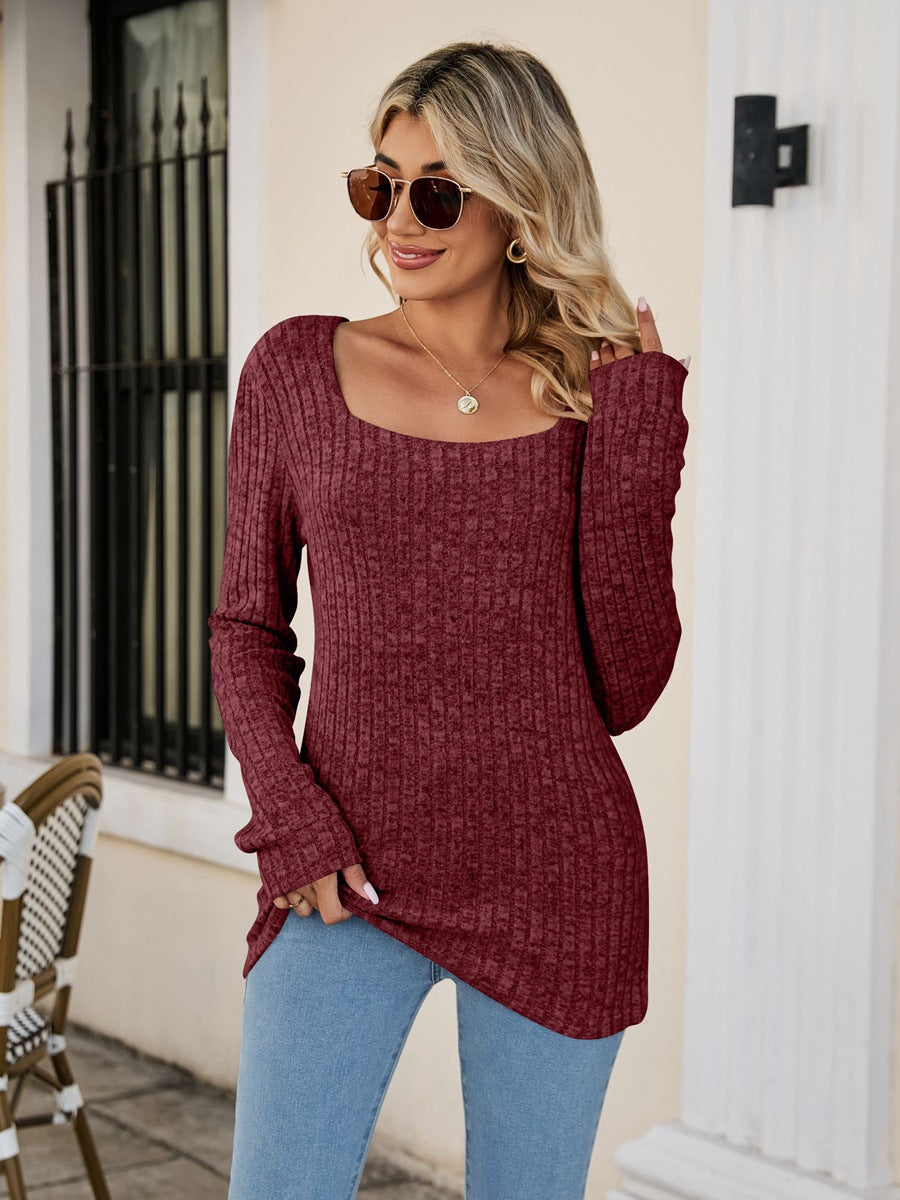 Long Sleeve Square Collar Casual Top