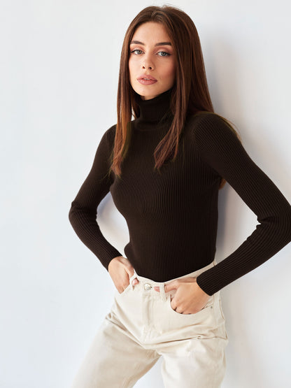 Women's Ribbed Turtleneck Knit Sweater Top