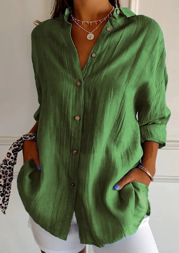 Women's Oversized Pleated Button Down Long Sleeve Shirt