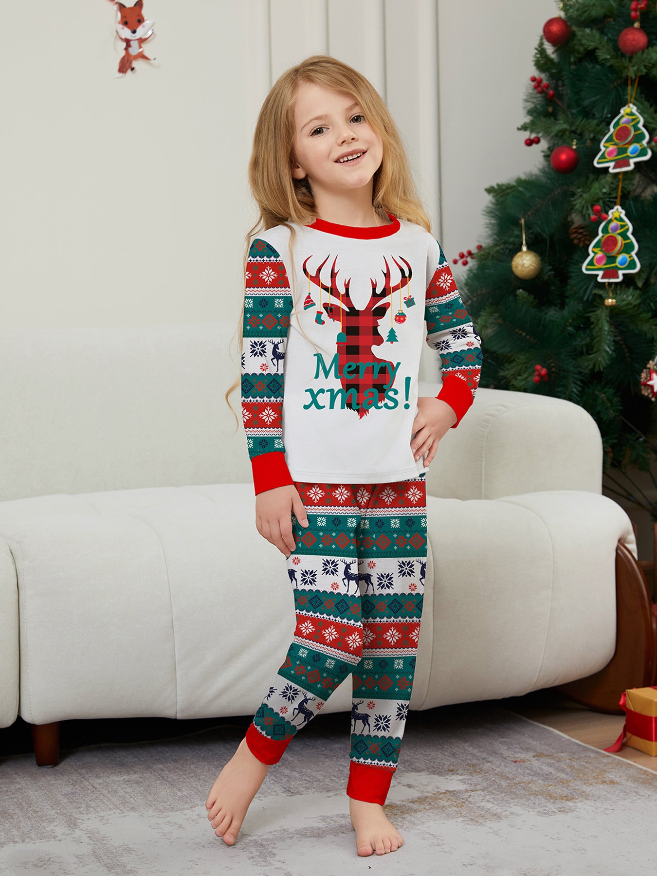 Snowflake Letter Striped Parent-child Dress Printed Christmas Pajamas