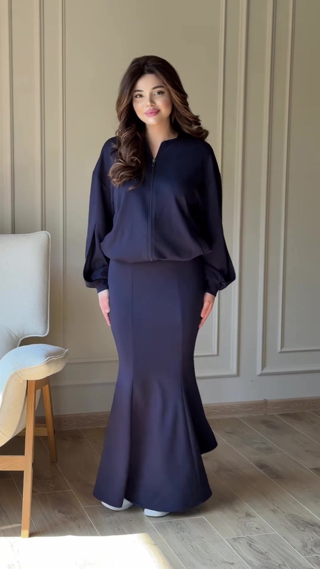 Elegant Two Piece Jacket Maxi Skirt Set