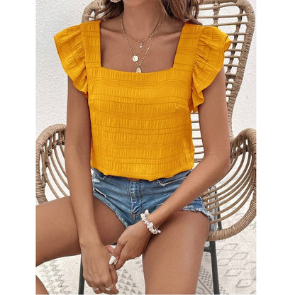 Women’s Square Neck Ruffle Sleeve Smocked Summer Top