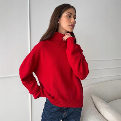Oversized Turtleneck Sweater Solid Casual Knit Pullover