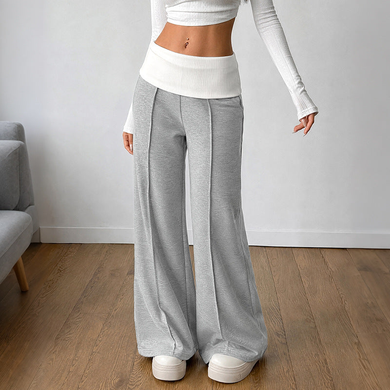 Foldover Waist Wide Leg Lounge Pants Center Seam