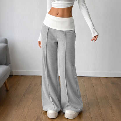 Foldover Waist Wide Leg Lounge Pants Center Seam