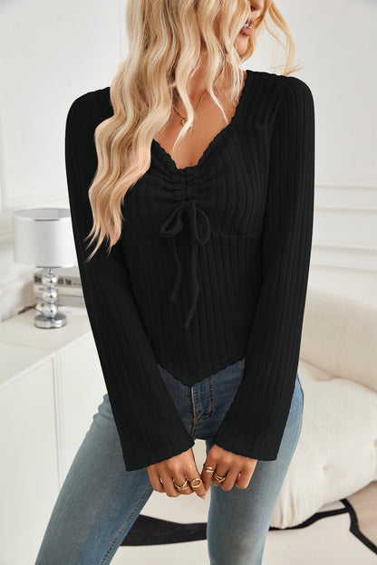 Pleated Long-Sleeve Short Top T-Shirt
