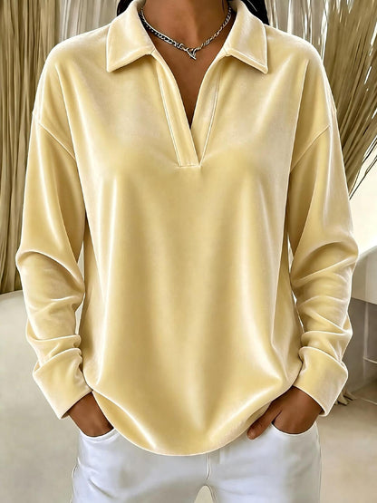 Women's Velvet Collared V-Neck Long Sleeve Casual Top