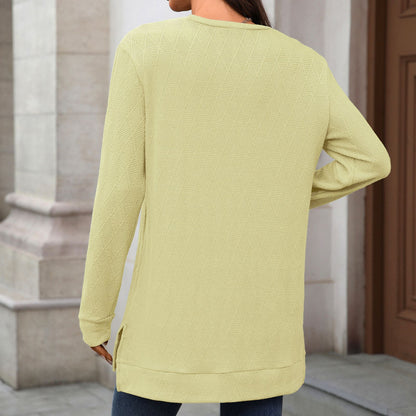 Women's Oversized Crewneck Long Sleeve Side Slit Top