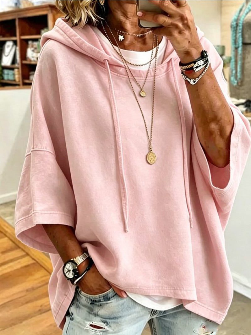 Women's Oversized Batwing Short Sleeve Hoodie Casual