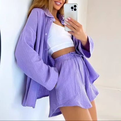 Womens Button Down Shirt and Shorts 2 Piece Set