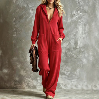 Women's Oversized Hooded Zip-Up Lounge Jumpsuit