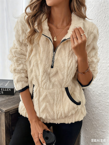 Women's Sherpa Quarter Zip Cropped Pullover Sweatshirt