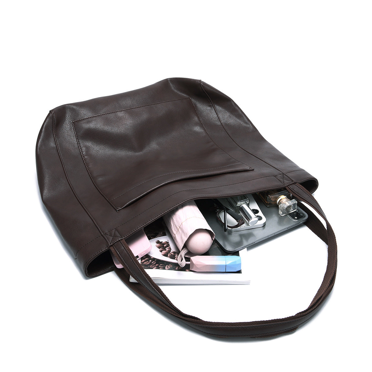 Vintage Soft Leather Tote Bag with Pocket Large Capacity