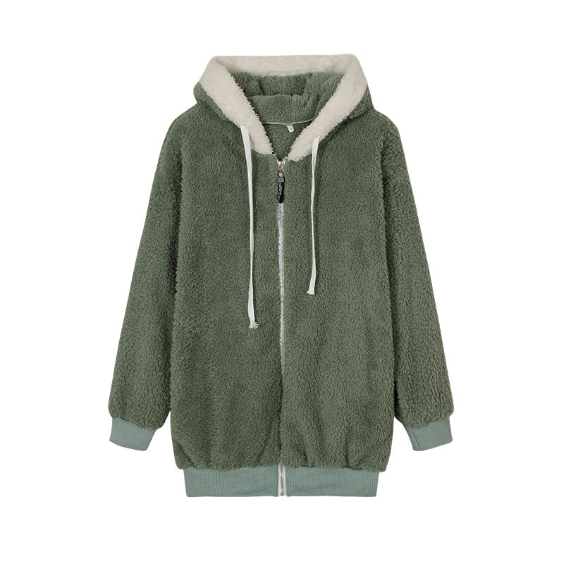 Women's Oversized Sherpa Fleece Zip Up Hooded Jacket