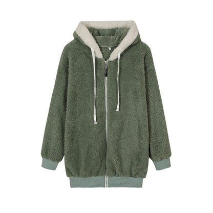 Women's Oversized Sherpa Fleece Zip Up Hooded Jacket