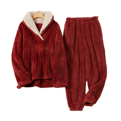 Women's Fuzzy Sherpa Pajama Set Winter Thick Lounge Wear