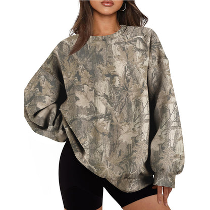 Camo Branch Print Oversized Crewneck Sweatshirt