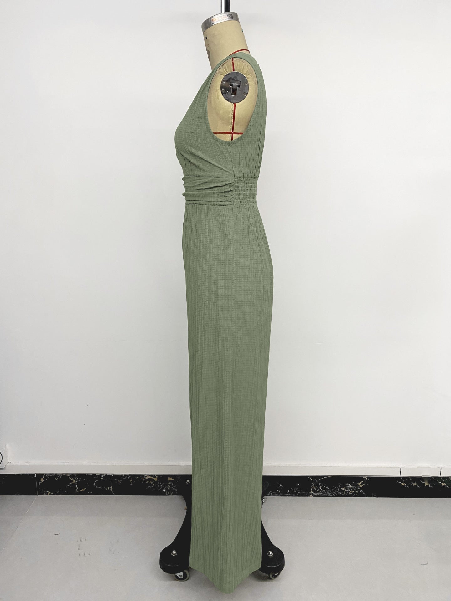 Solid V Neck Wide Leg Jumpsuit Sleeveless Casual Romper