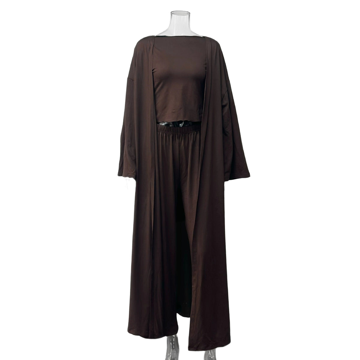 Women's 3 Piece Lounge Set Crop Top Wide Leg Pants Duster