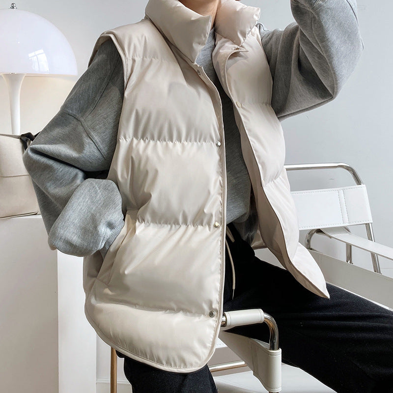 Women's Oversized Cropped Puffer Vest Stand Collar