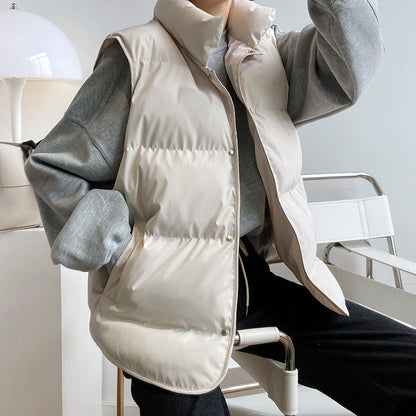 Women's Oversized Cropped Puffer Vest Stand Collar