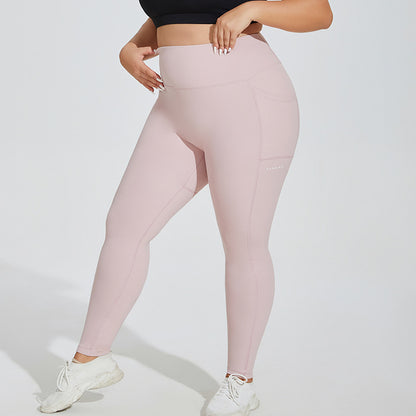 Puls Size Sports Pocket Fitness Trousers Peach Pants Hip-lifting High Waist Stretch Leggings