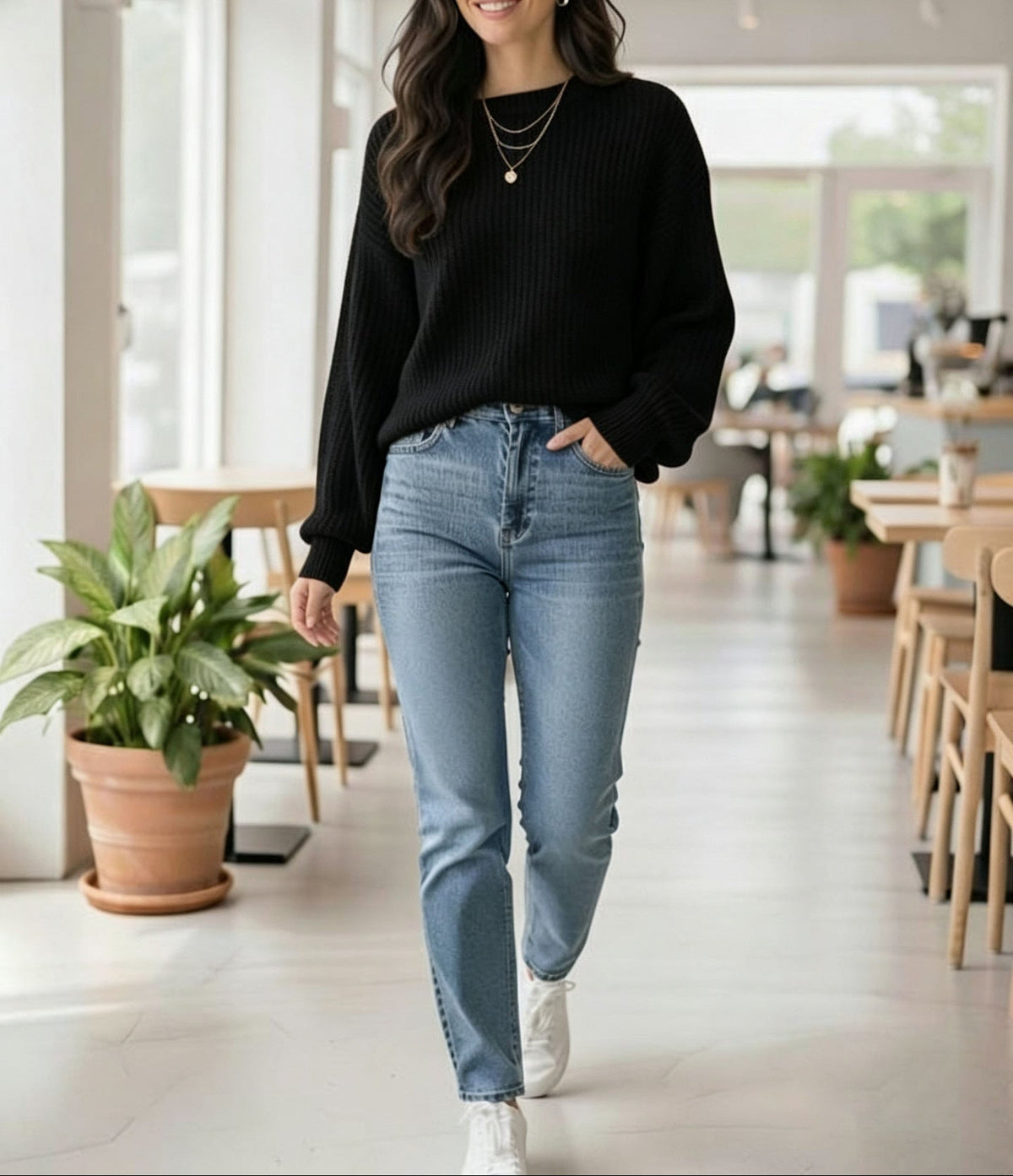 Women's Oversized Ribbed Crew Neck Pullover Sweater