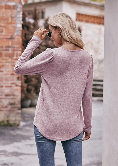 Square Neck Pleated Long Sleeve Top for Women