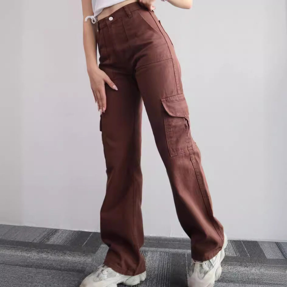 Women's Cotton Straight Leg Cargo Pants Casual