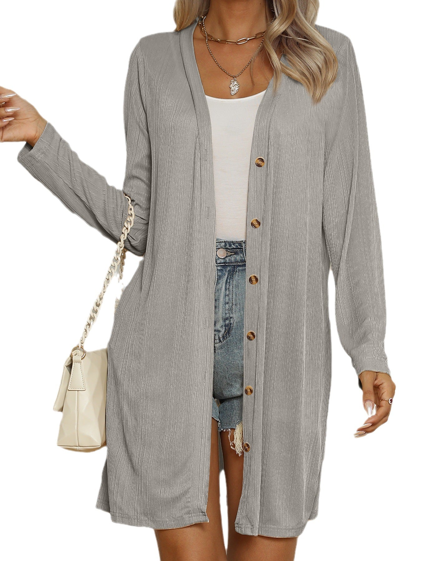 Women's Long Sleeve Button Front Long Cardigan