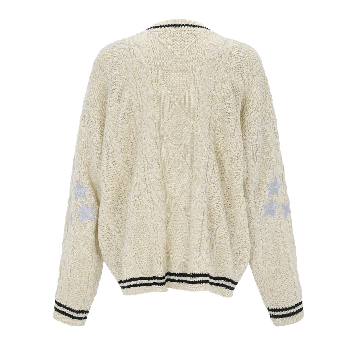 Oversized Chunky Star Embroidered V-Neck Cardigan