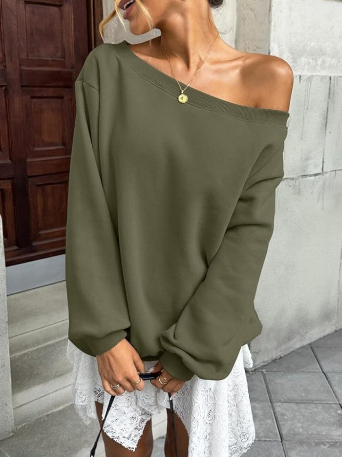Off Shoulder Sweatshirt Women Oversized Casual Pullover