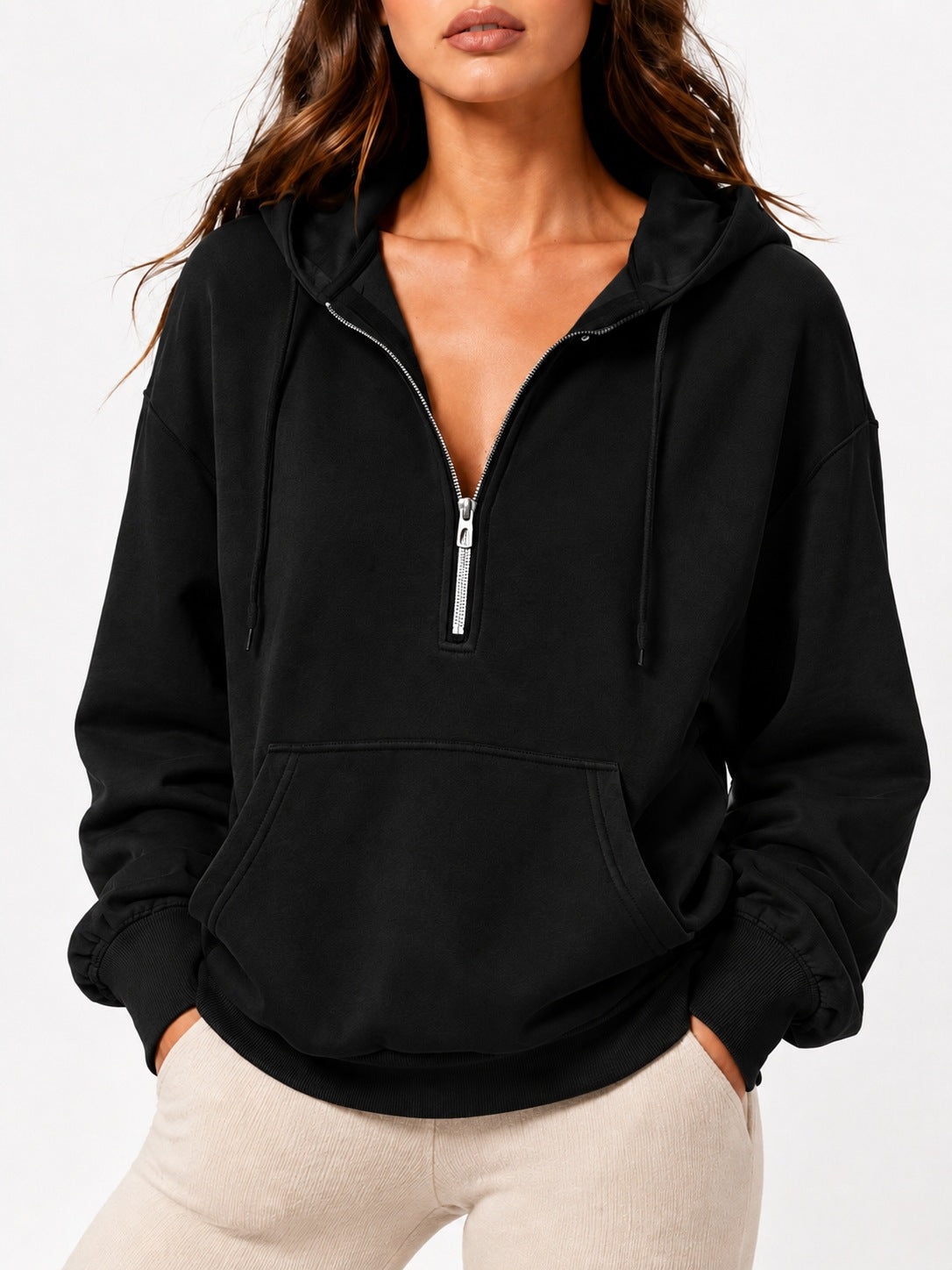Women's Oversized Half Zip Hoodie Pullover Sweatshirt