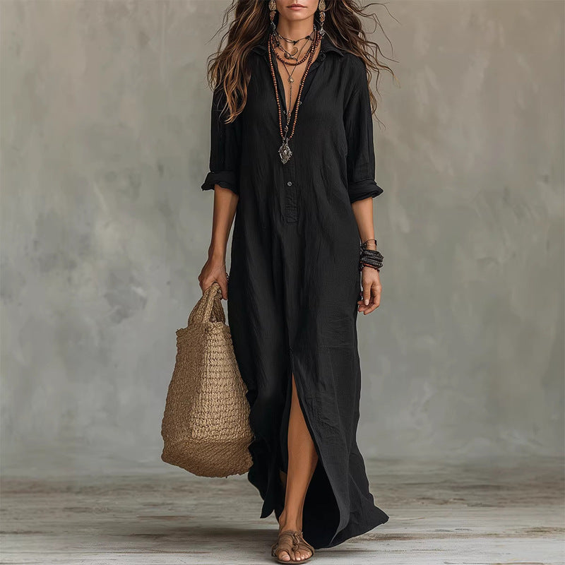 Women's Long Sleeve V Neck Maxi Dress Casual Elegant