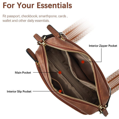 Triple Zip Small Crossbody Bag with Wide Strap