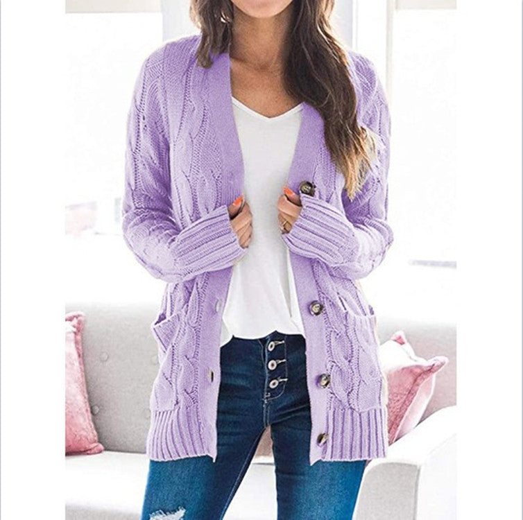Womens Chunky Cable Knit Button Cardigan Sweater Pockets