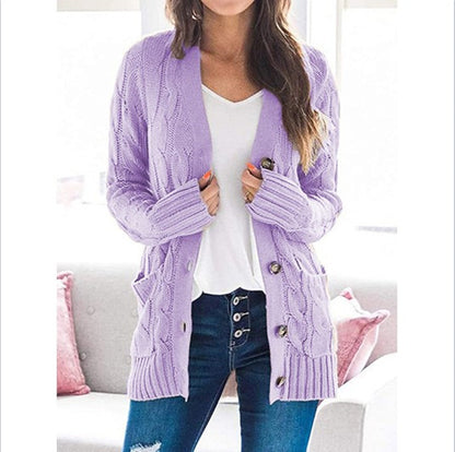 Womens Chunky Cable Knit Button Cardigan Sweater Pockets