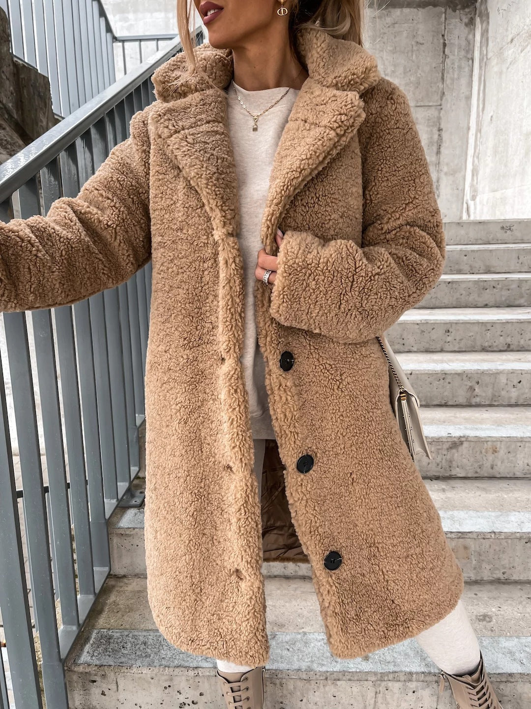 Fuzzy Teddy Coat Faux Fur Jacket Long Sleeve Outerwear