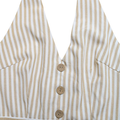 Striped Halter Romper Backless Summer Vacation Outfit