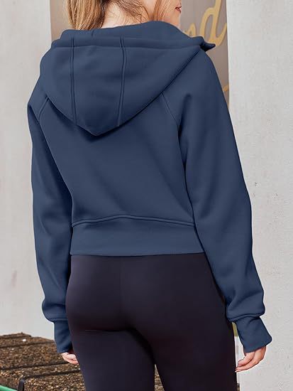 Women's Cropped Zip Up Hoodie Fleece Long Sleeve Jacket