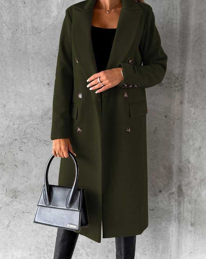 Women's Elegant Double Breasted Long Wool Overcoat