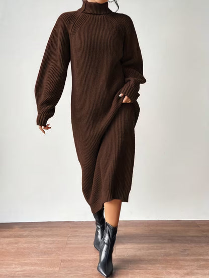 Ribbed Turtleneck Maxi Sweater Dress