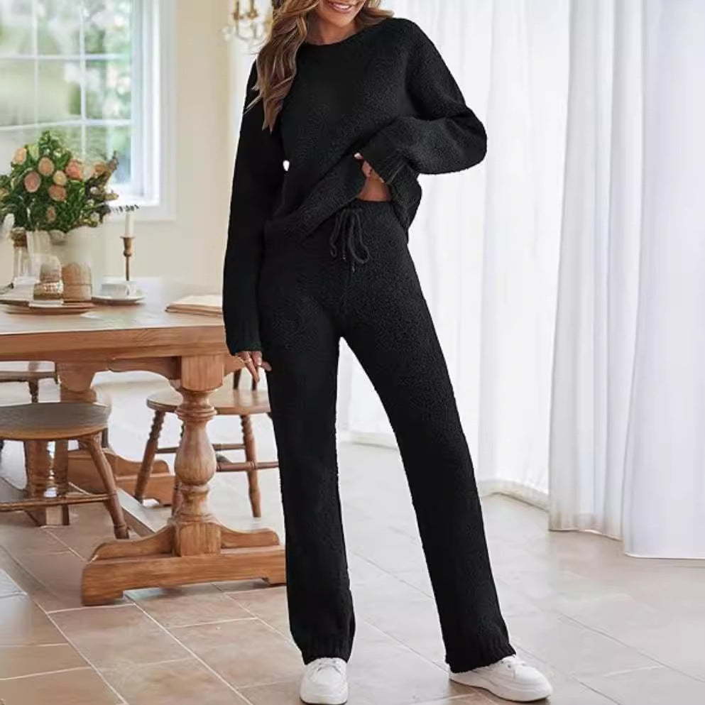 Women's Cozy Knit Two Piece Lounge Set Long Sleeve Outfit