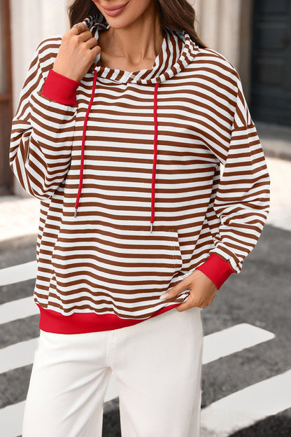 Striped Colorblock Hoodie Oversized Pocket Sweatshirt